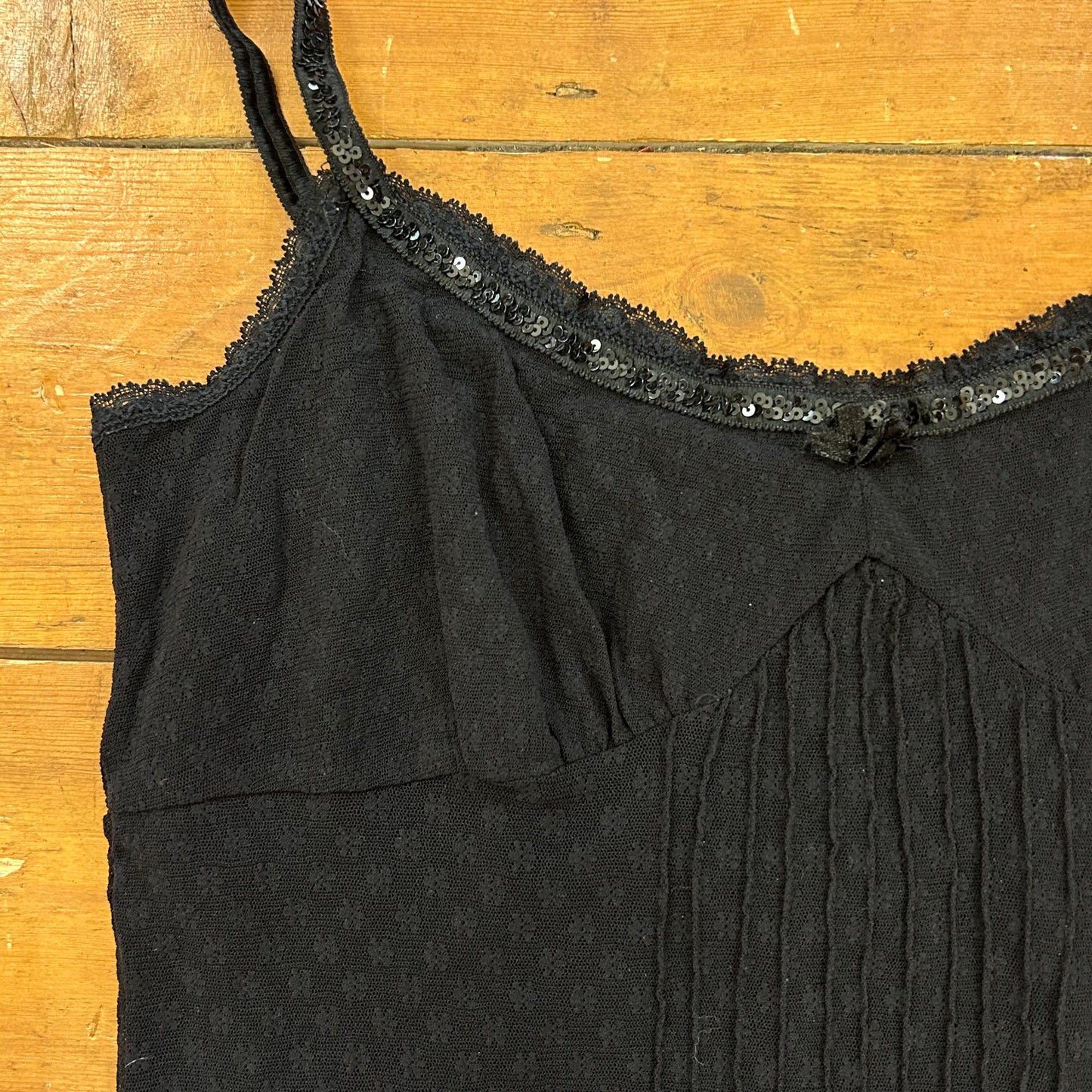 vintage 00s black pointelle sequin trim cami