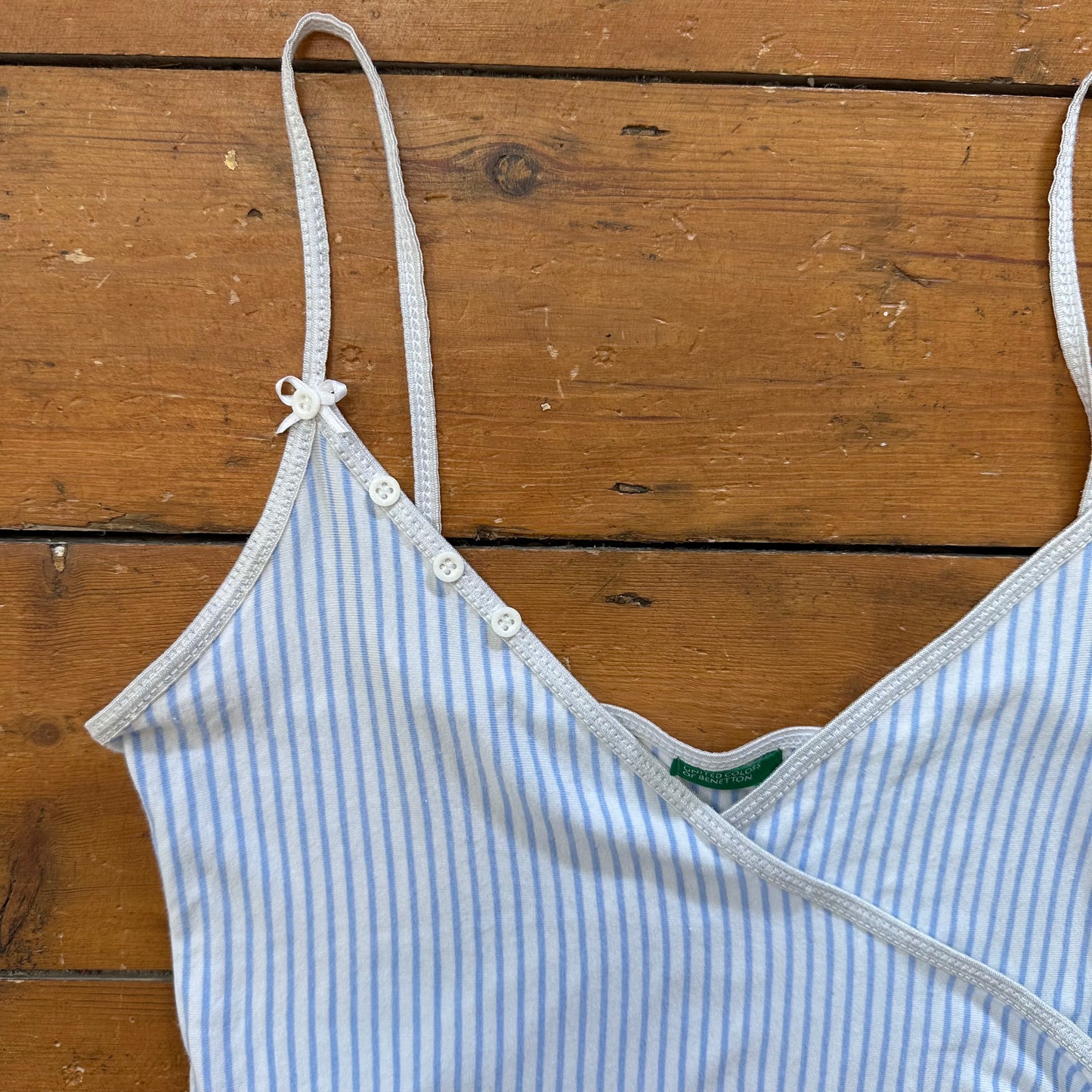 vintage 00s blue and white striped button cami