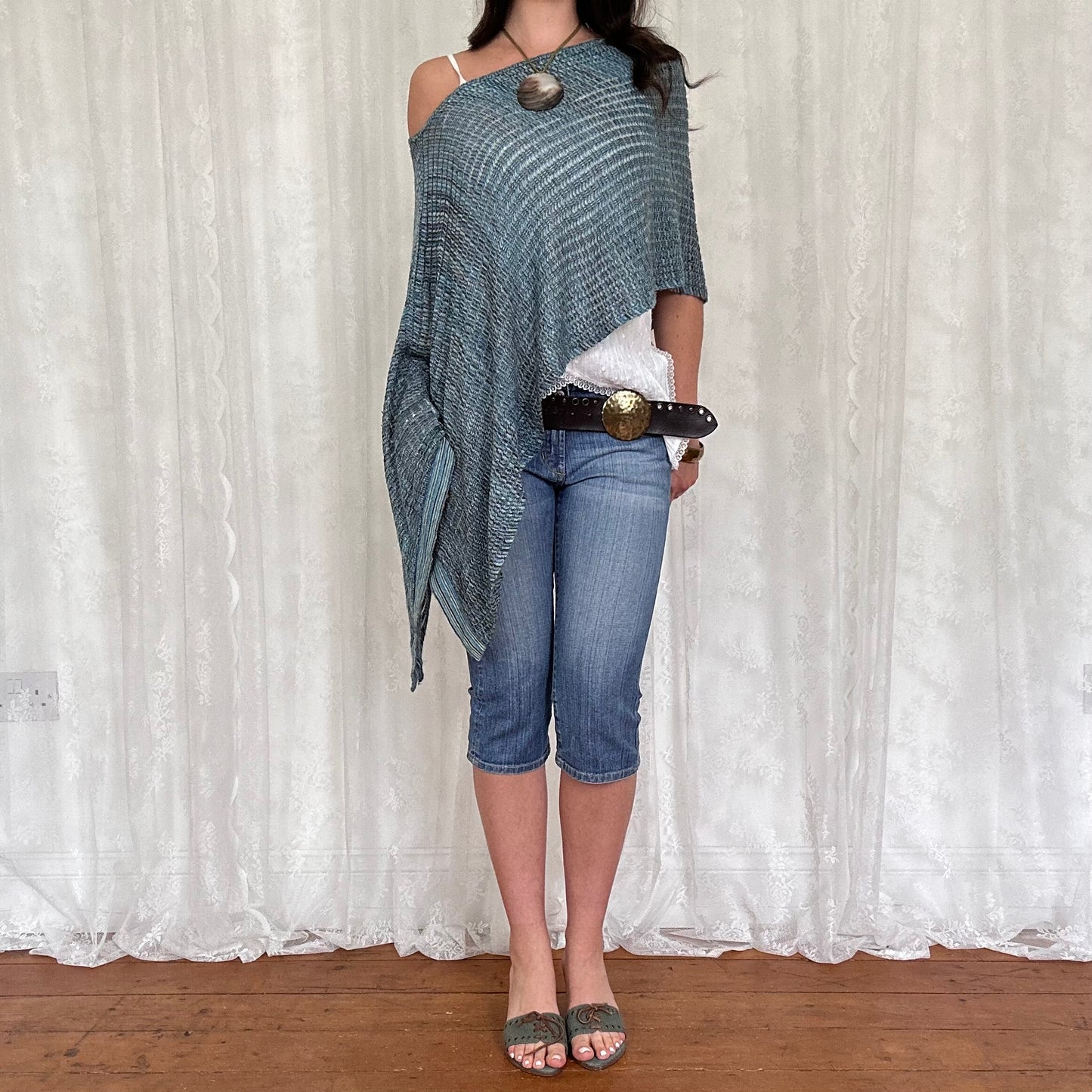 vintage 00s blue asymmetrical poncho