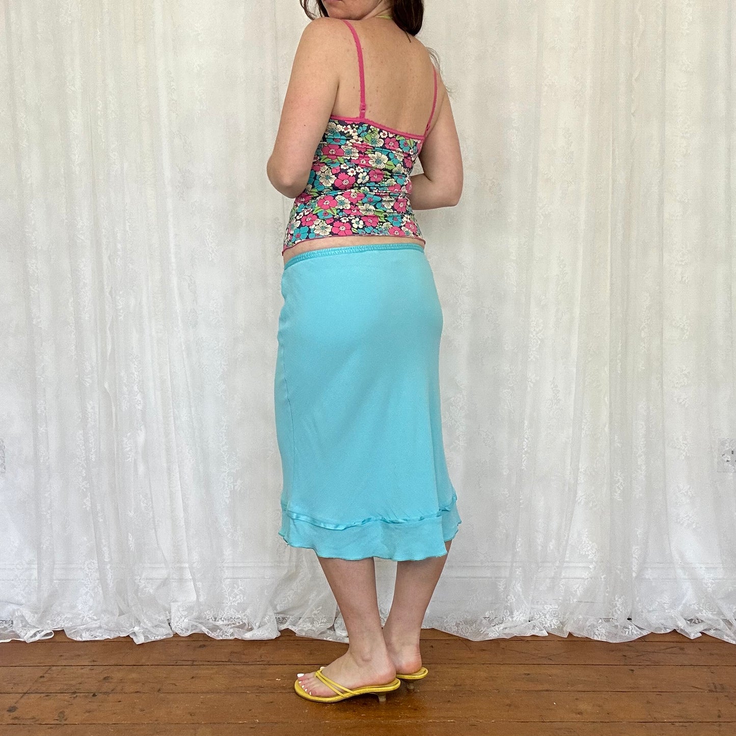 vintage 00s aqua blue midi skirt