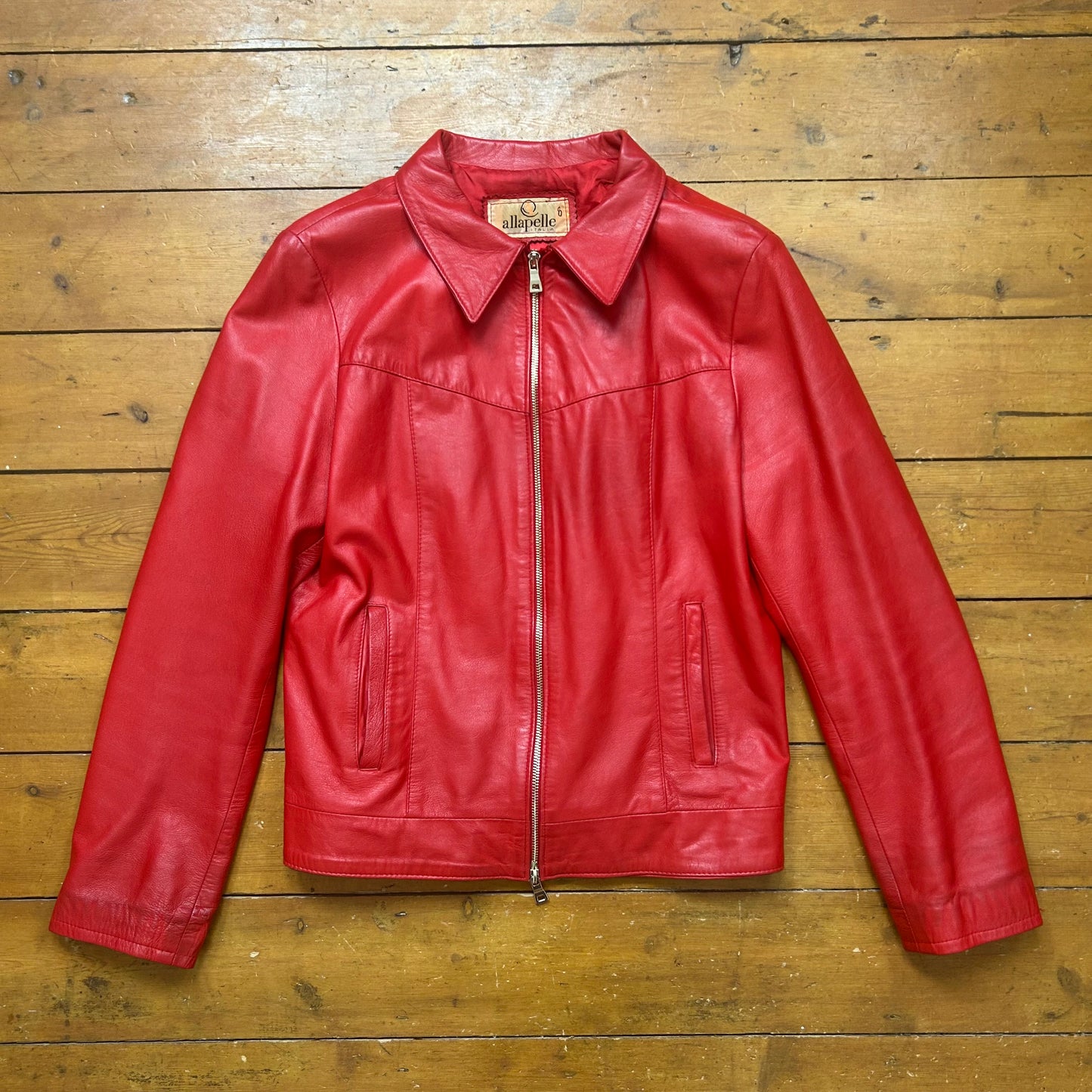 vintage 00s red dual zip leather jacket