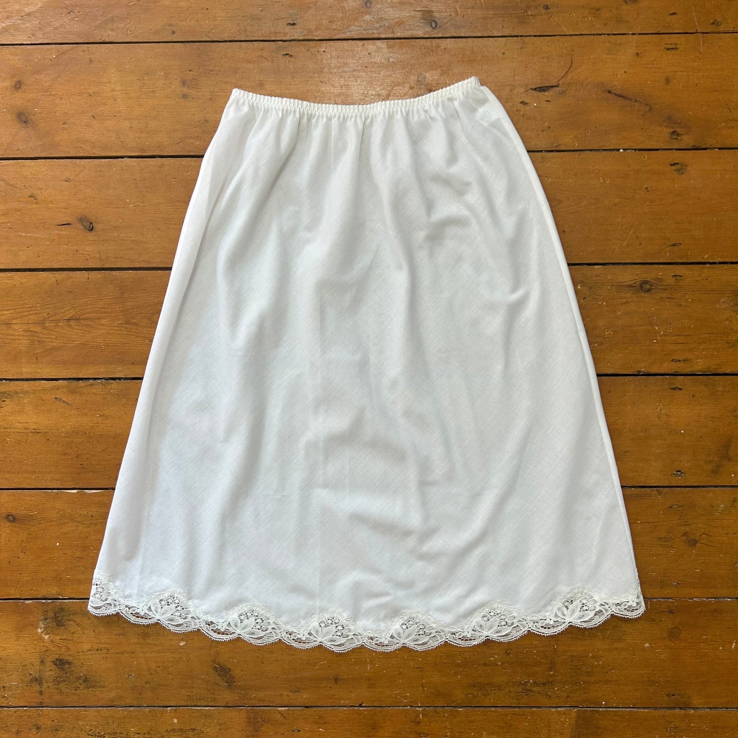 vintage 00s white lace detail slip midi skirt