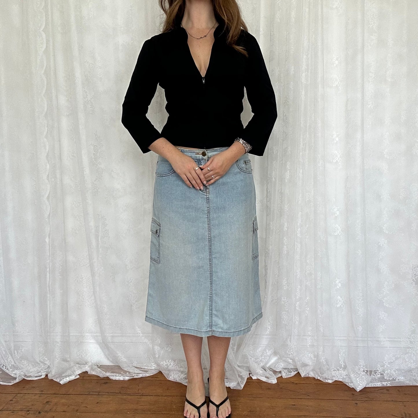 vintage 00s black crop sleeve zip shirt