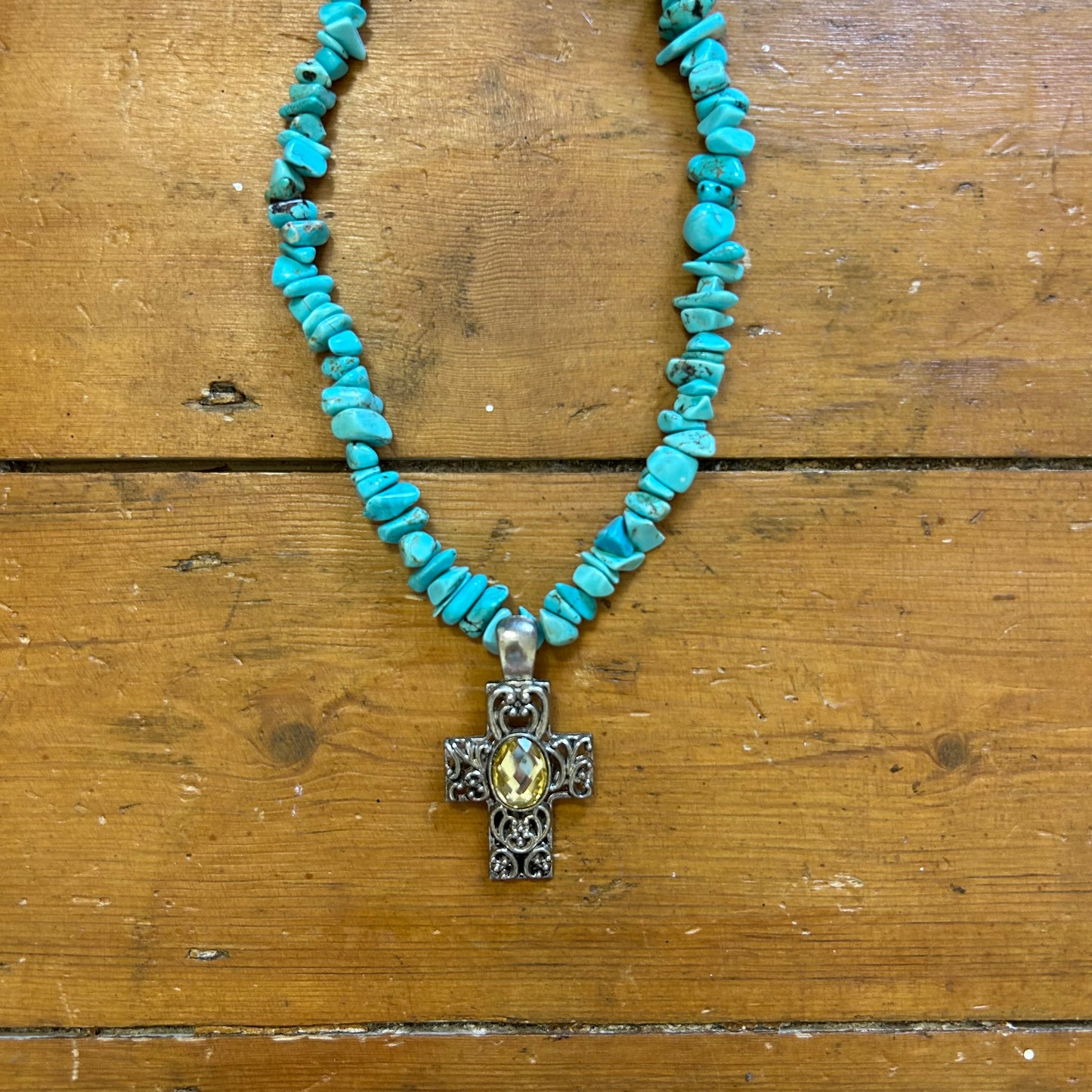 vintage 00s blue stone cross necklace