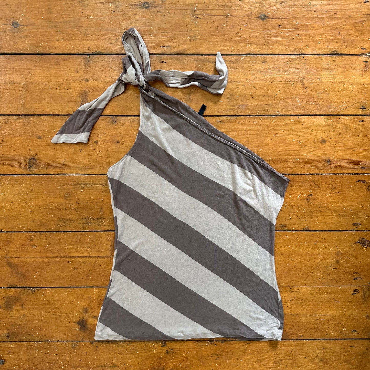 vintage 00s brown striped one shoulder top