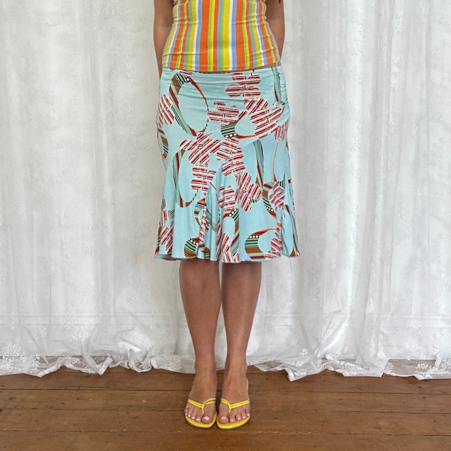 vintage 00s blue floral midi skirt
