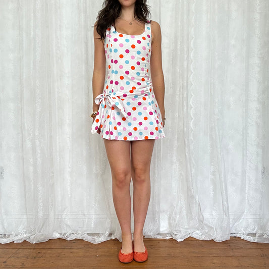 vintage 00s multi colour polka dot mini dress