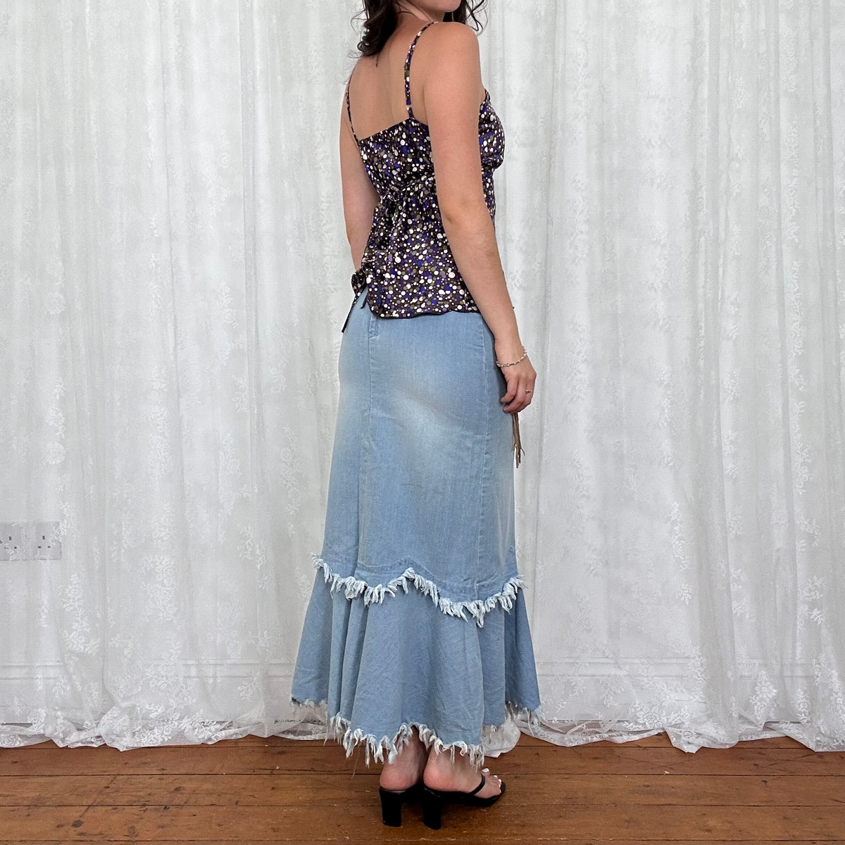 vintage 00s purple and brown polka dot satin cami