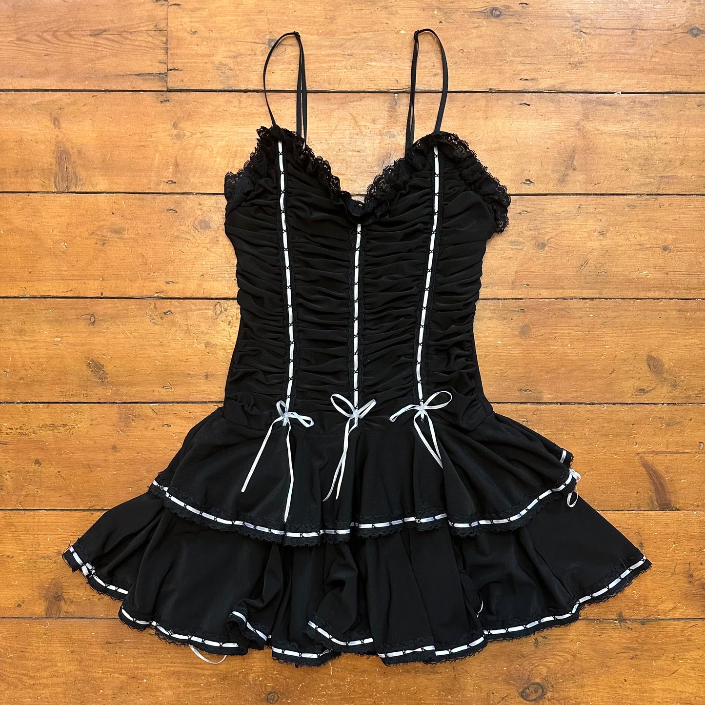 vintage 00s black lace rara mini dress