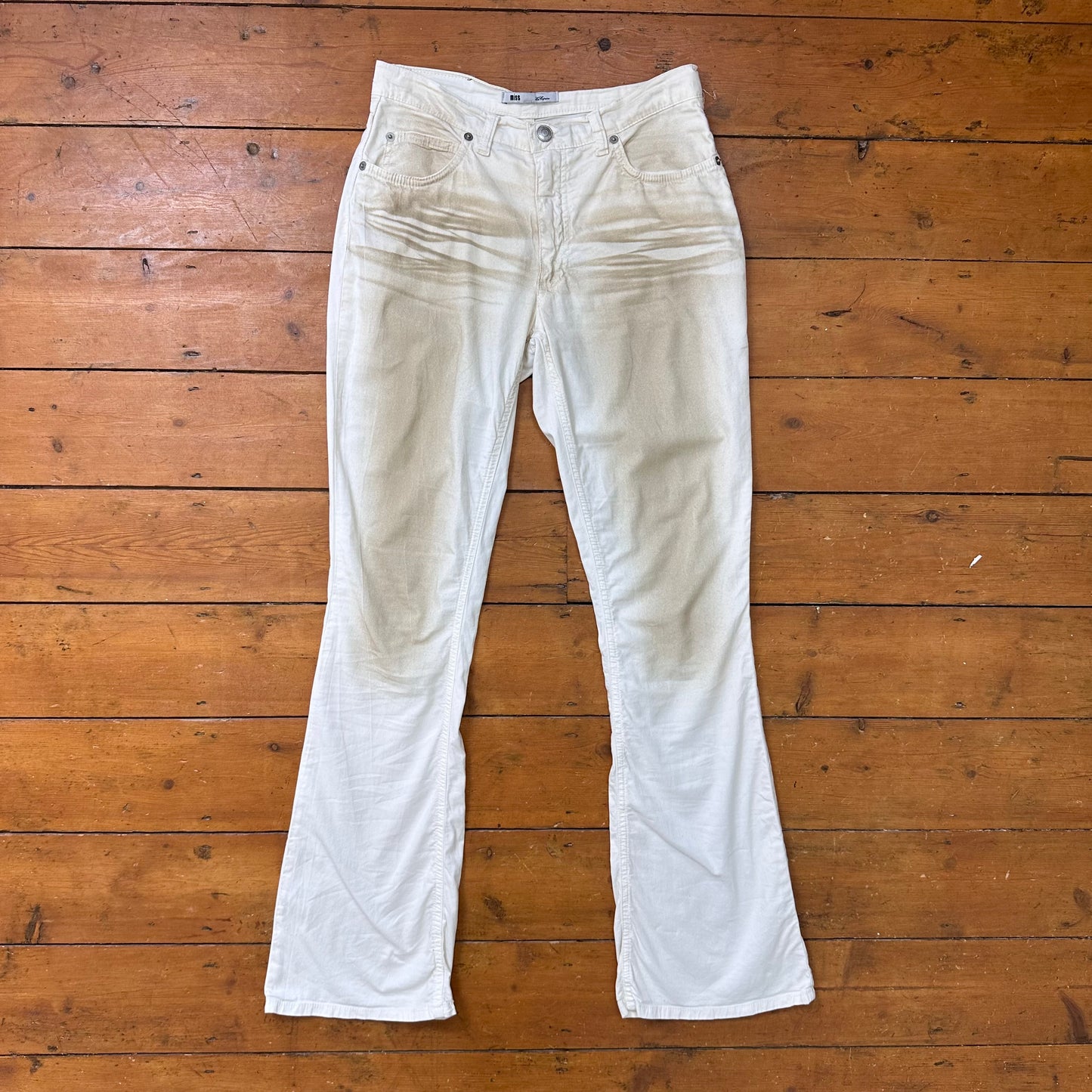 vintage 00s white washed-effect flared trousers
