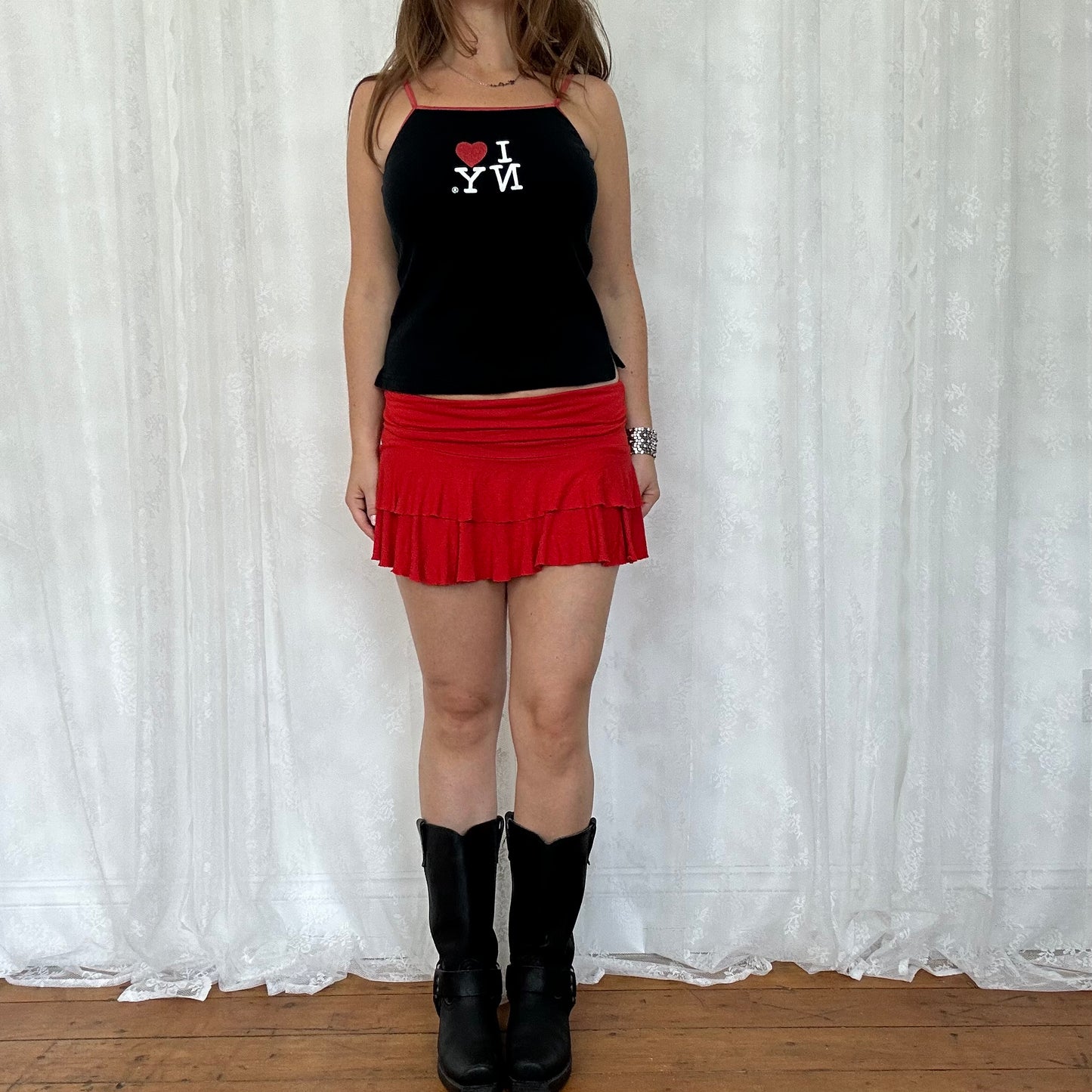 vintage 00s red rara mini skirt