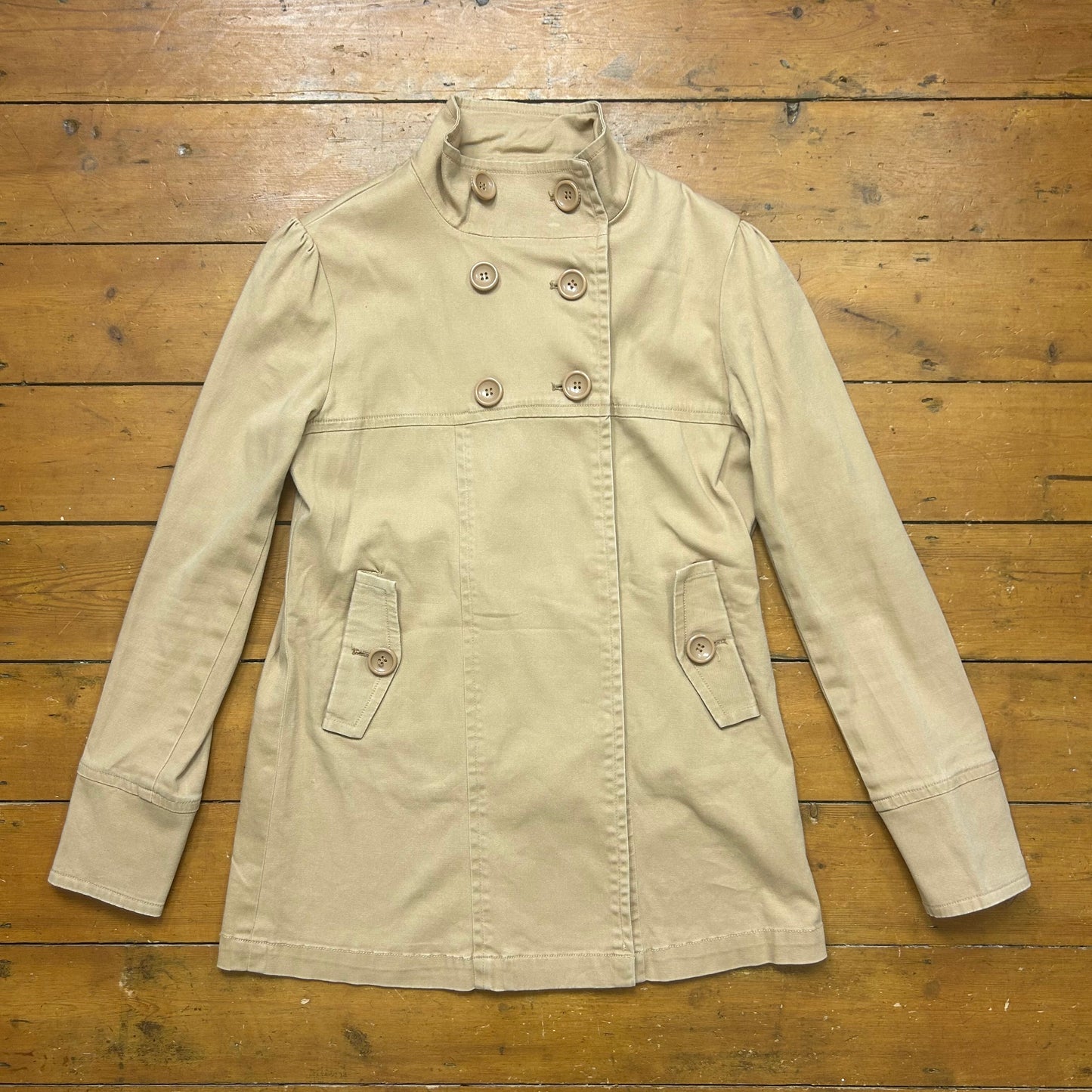 vintage 00s tan double breasted peacoat