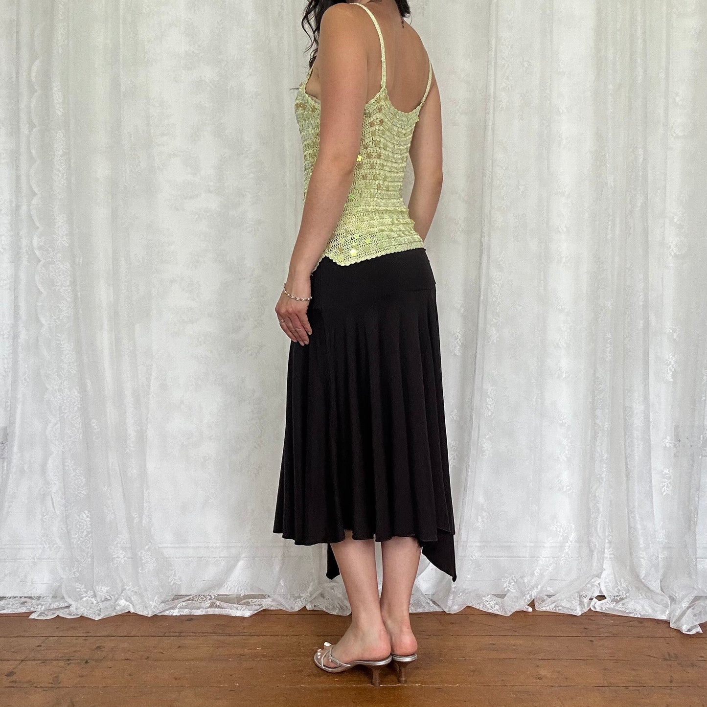 vintage 00s green crochet sequin cami