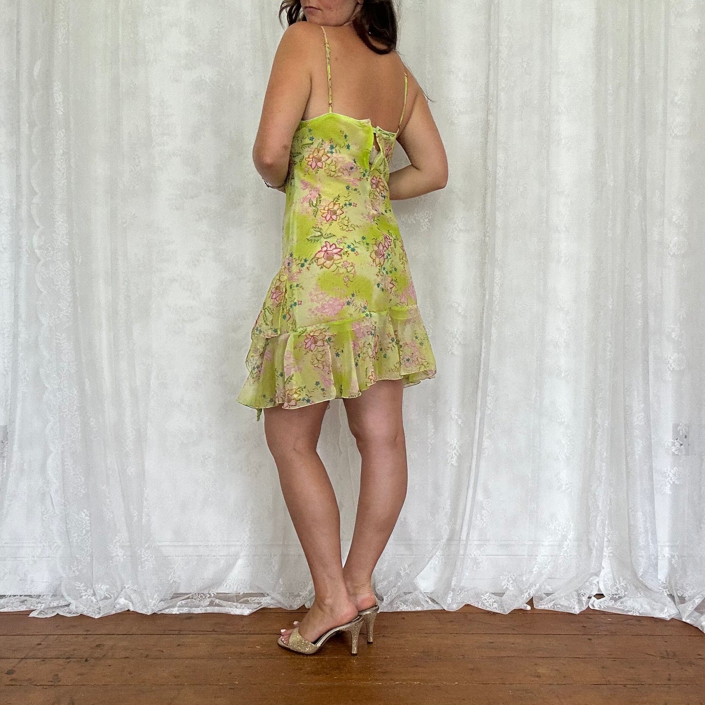 vintage 00s green floral mini dress