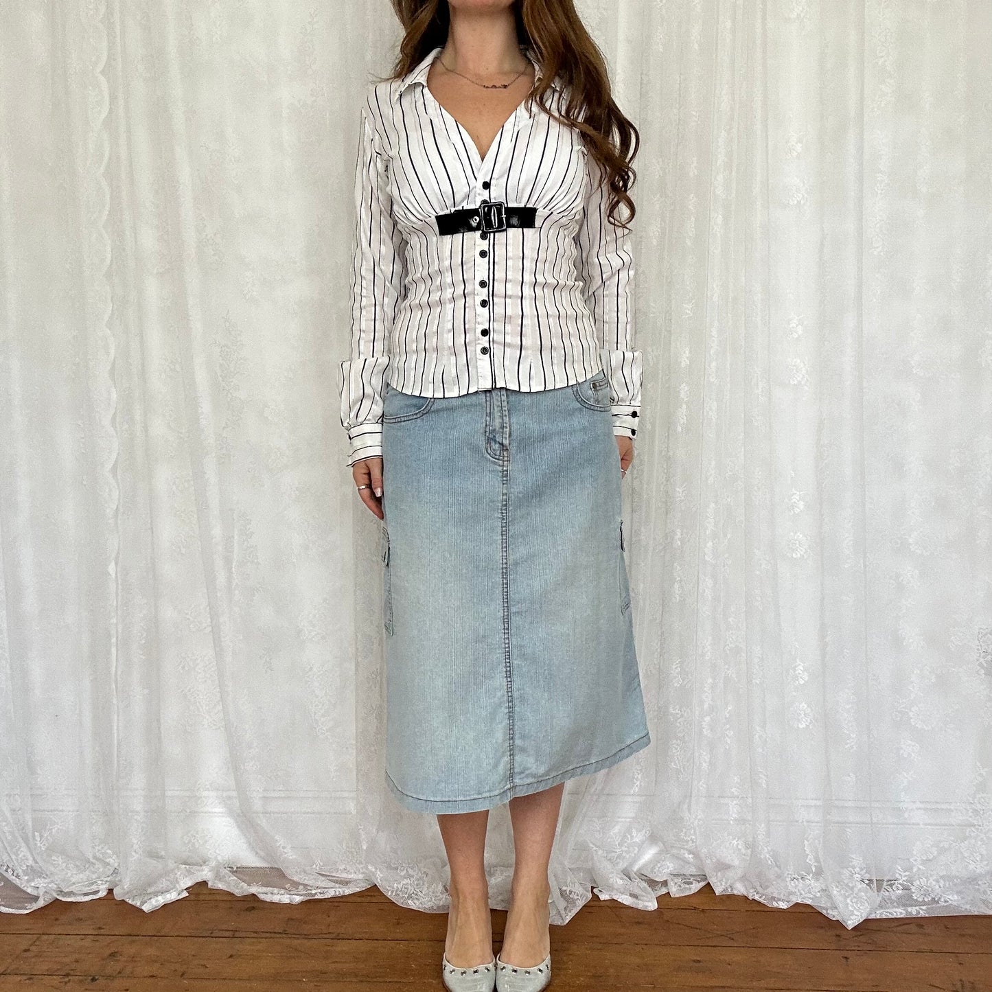 vintage 00s white pinstripe long sleeve shirt