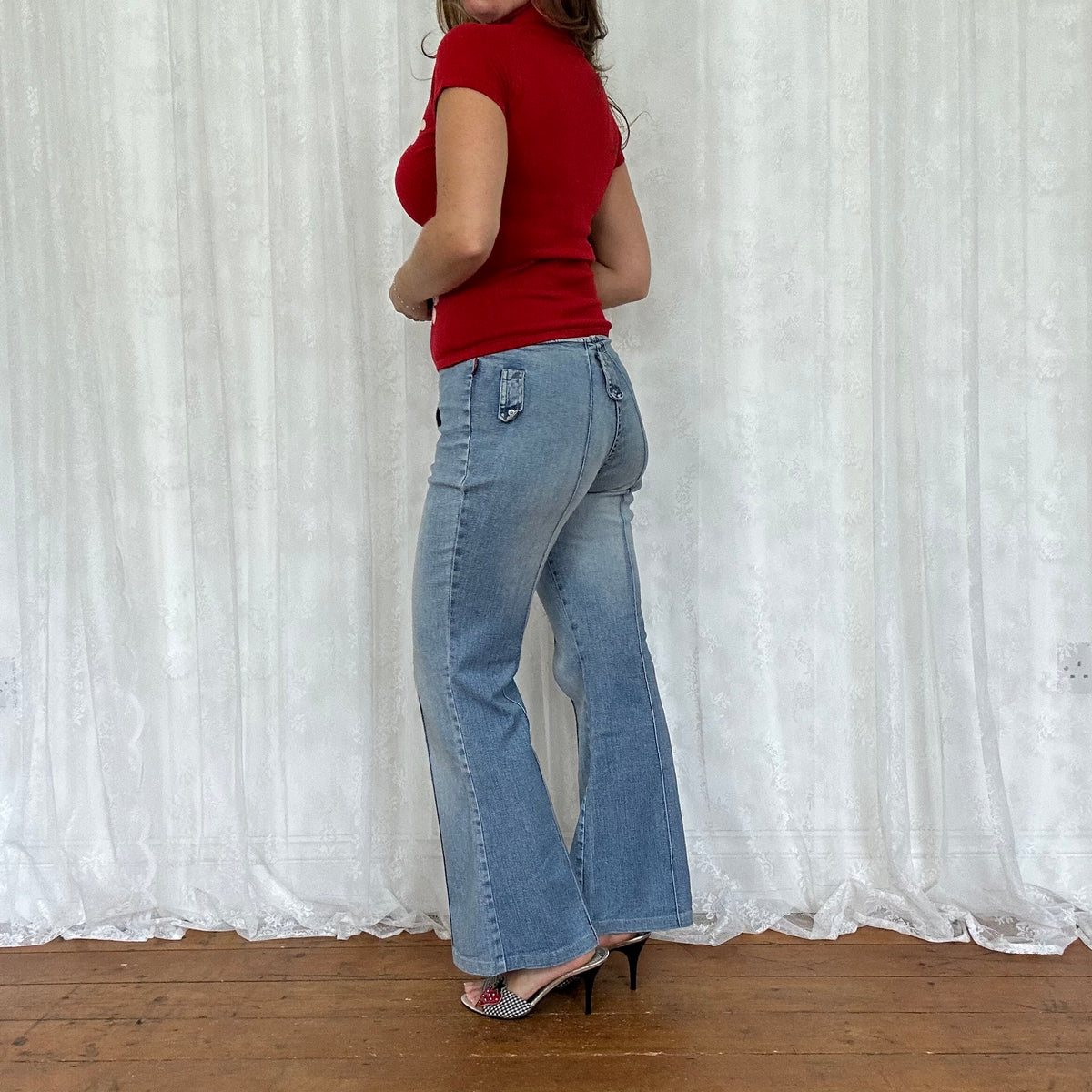 vintage 00s red short sleeve roll neck top