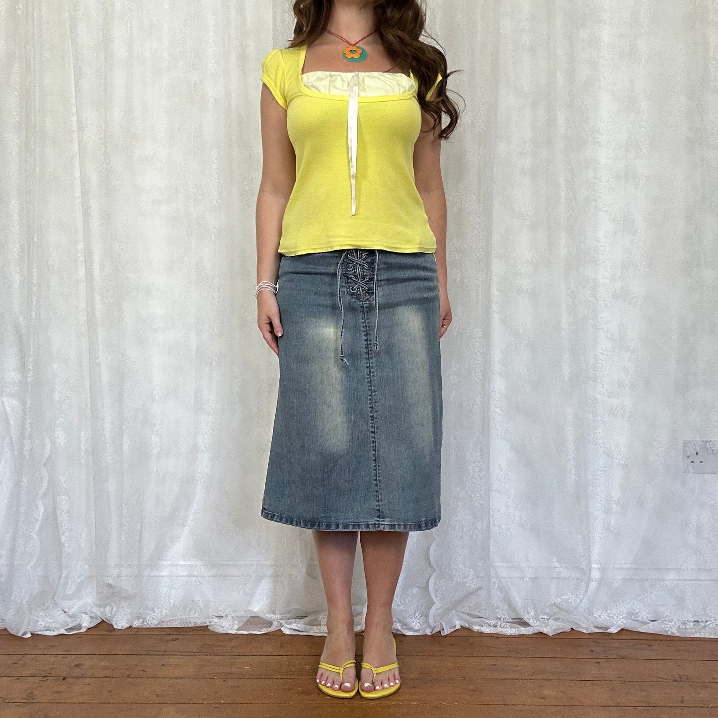 vintage 00s yellow milkmaid style tshirt
