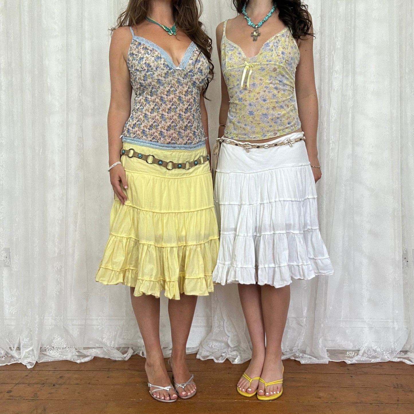 vintage 00s yellow tiered midi skirt