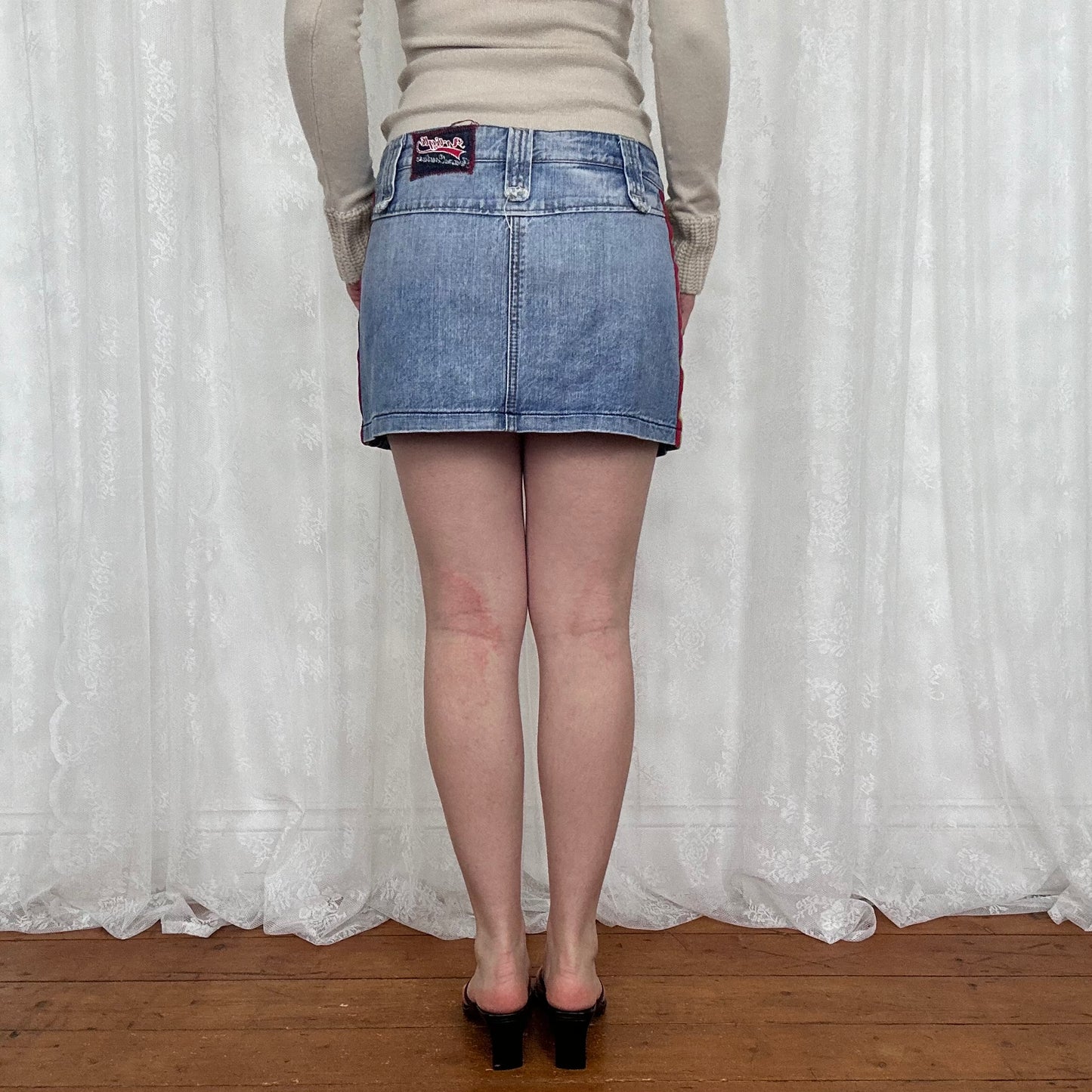 vintage 00s denim mini skirt with side stripes