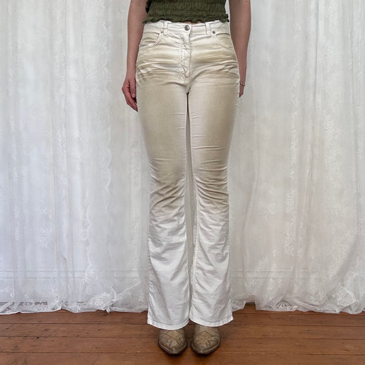 vintage 00s white washed-effect flared trousers
