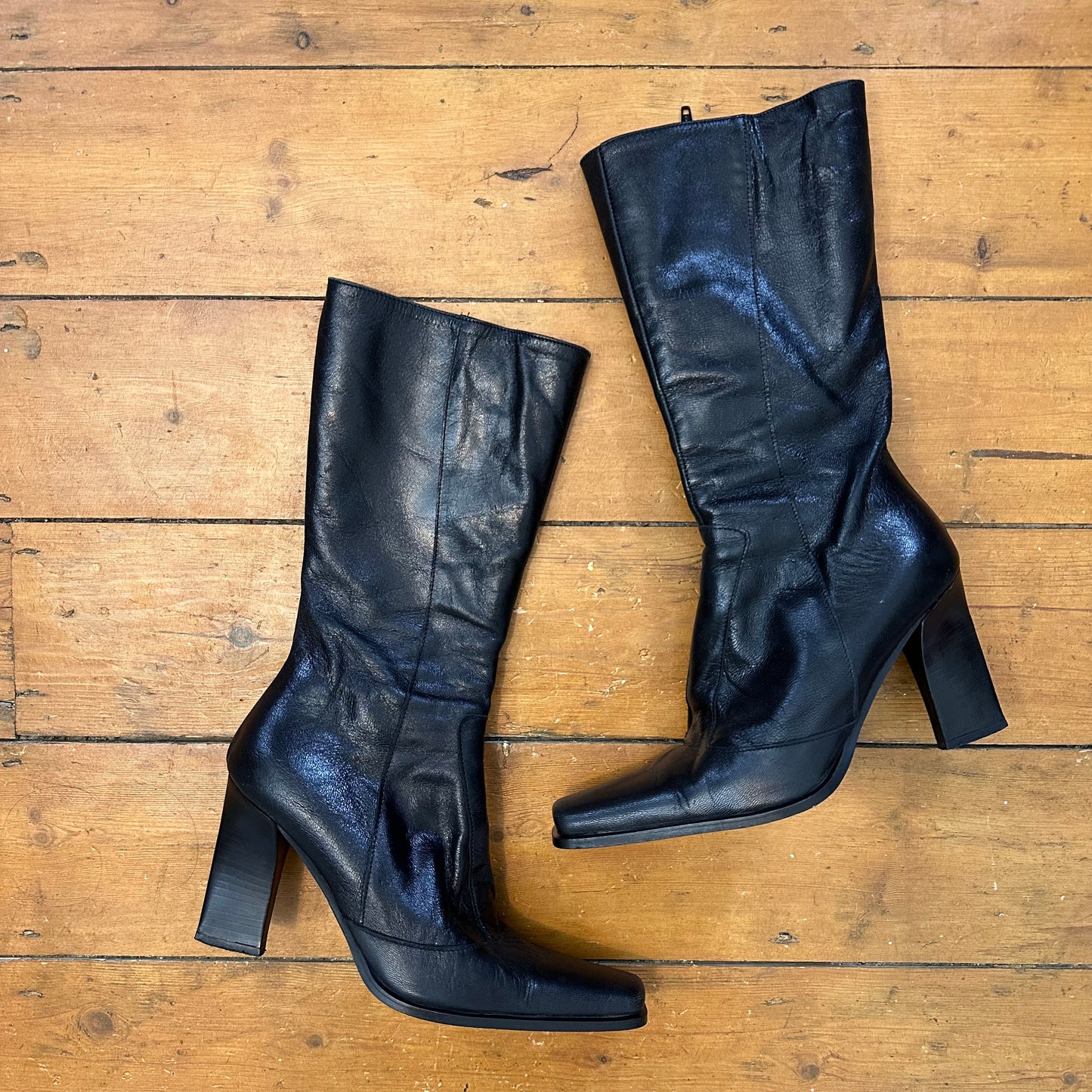 vintage 00s black square toe boots