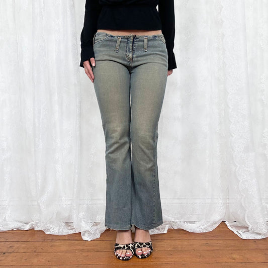 vintage 00s washed denim low rise raw hem jeans