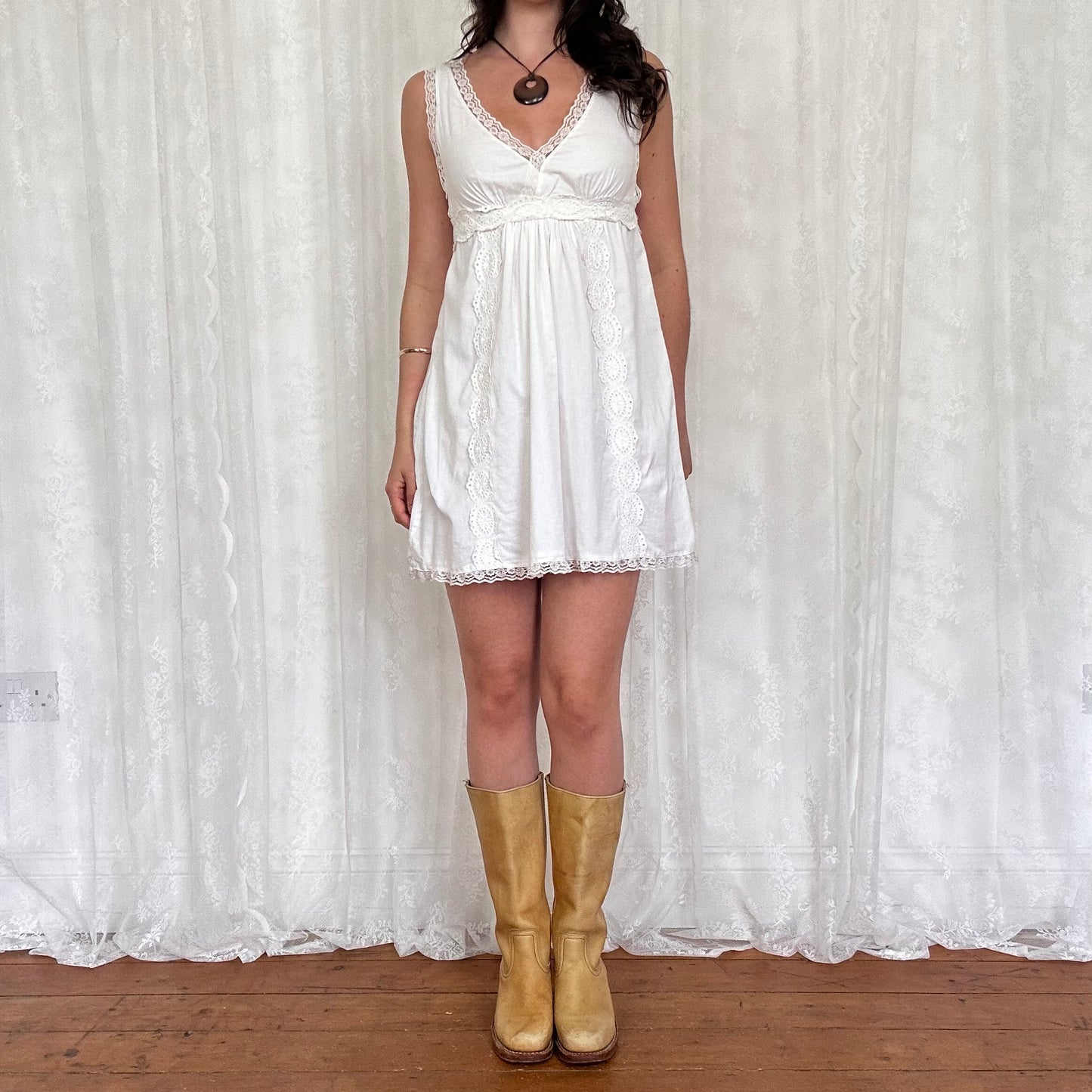 vintage 00s white babydoll mini dress