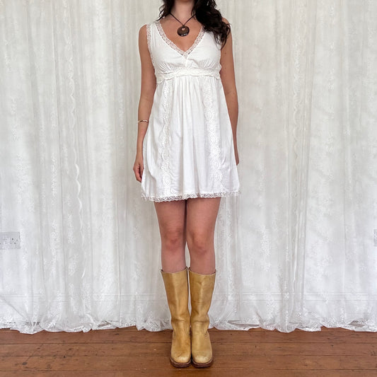 vintage 00s white babydoll mini dress