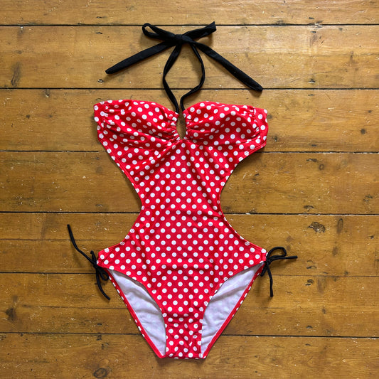 vintage 00s red and white polka dot swim suit
