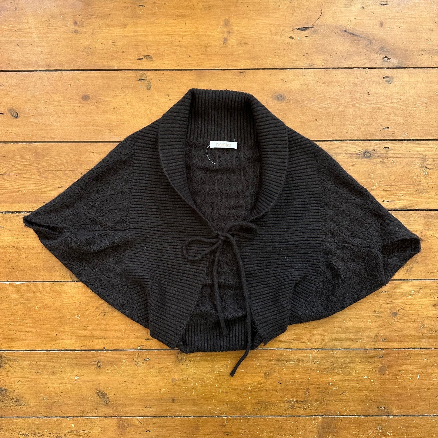 vintage 00s brown knit tie up shrug