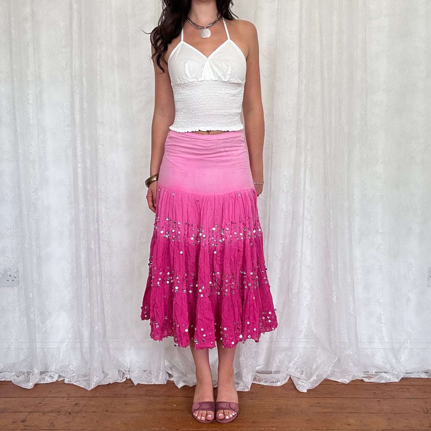 vintage 00s white shirred halter neck cami