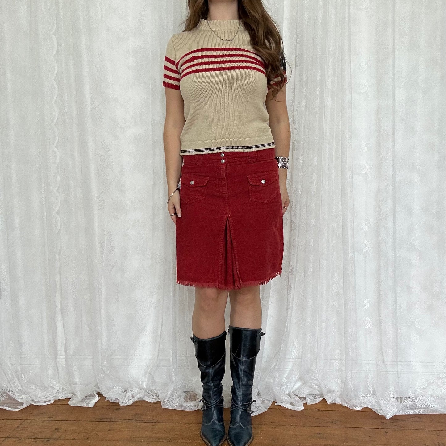 vintage 00s lulu castagnette short sleeve flag jumper