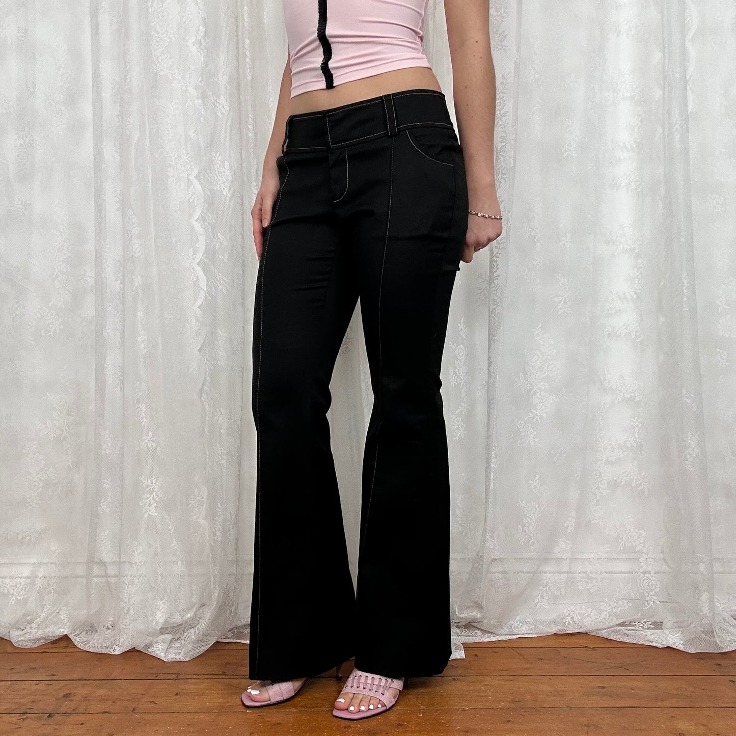 vintage 00s black flared fitted trousers