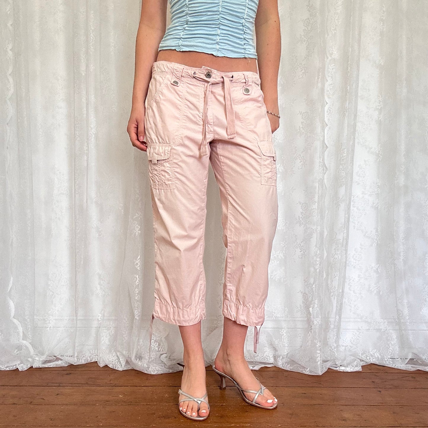 vintage 00s pale pink cargo capri trousers
