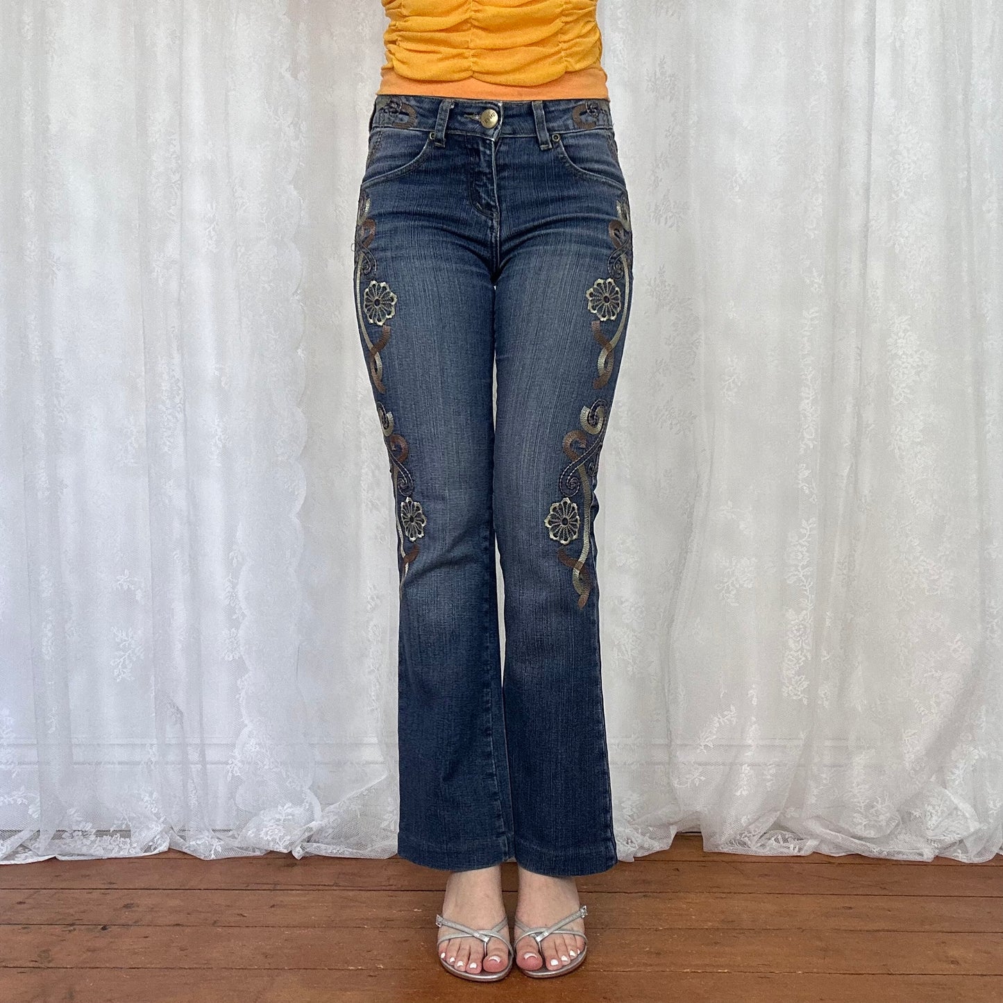 vintage 00s embroidered pattern bootleg jeans