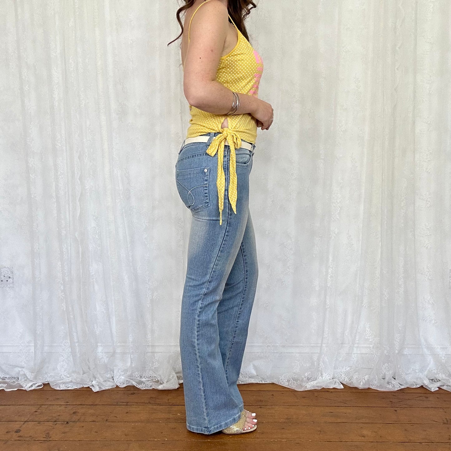 vintage 00s yellow polka dot cami top