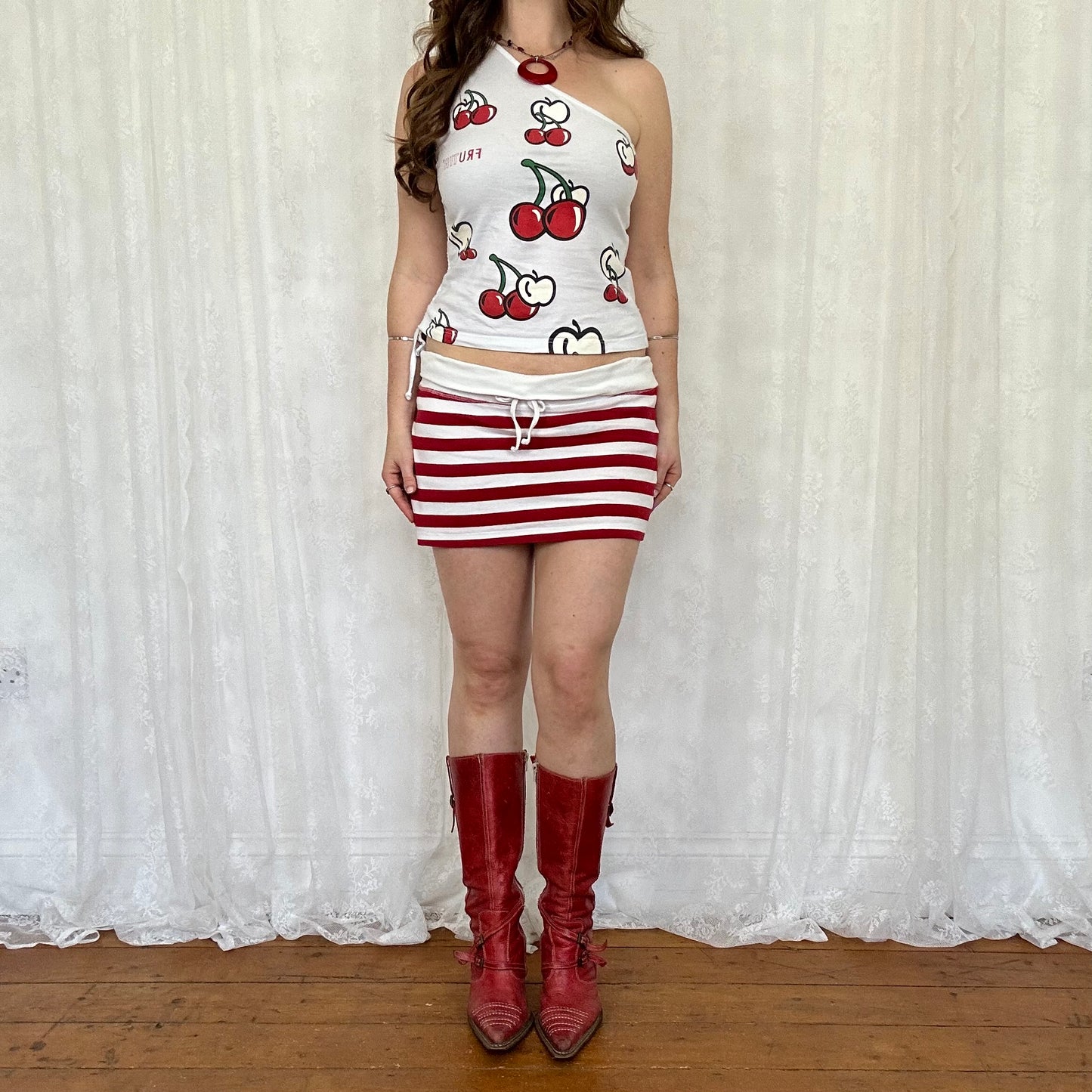 vintage 00s cherry one shoulder top