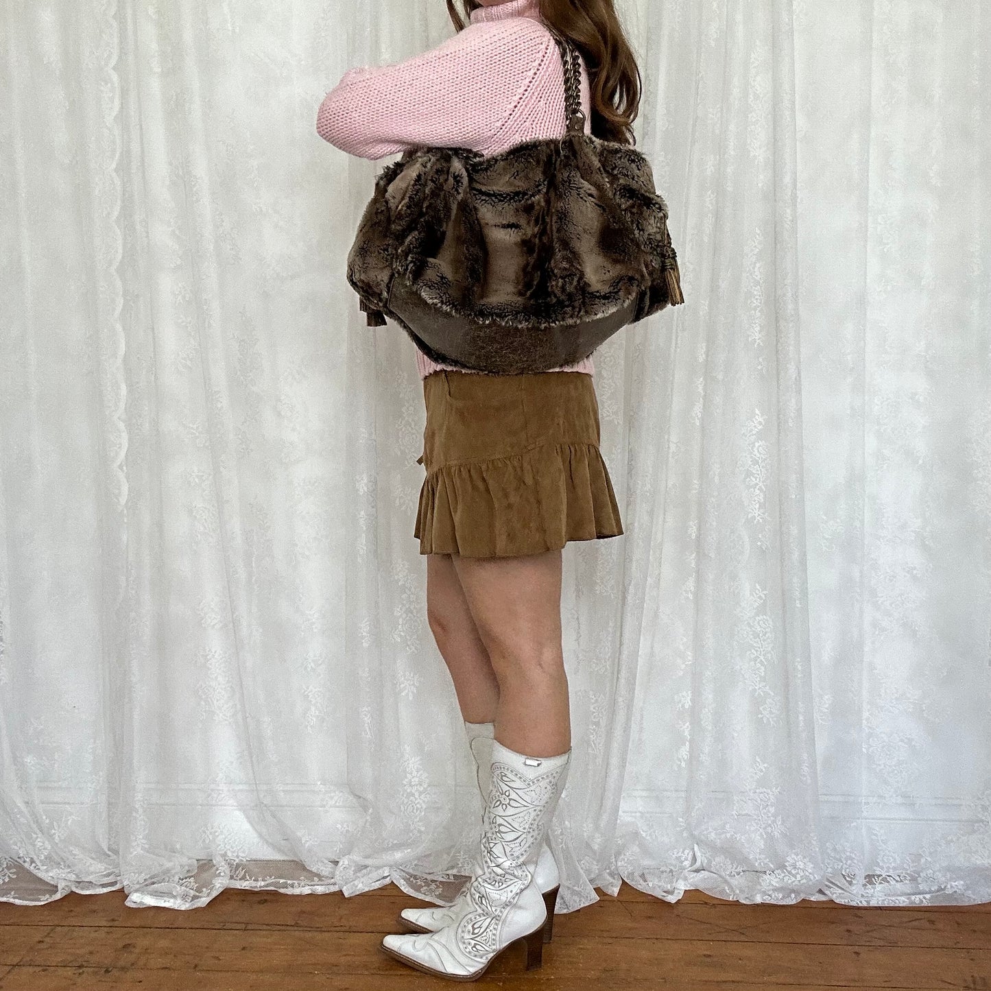 vintage 00s faux fur shoulder bag