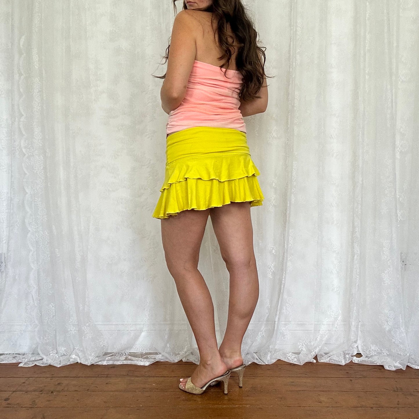 vintage 00s yellow fold over waist mini skirt