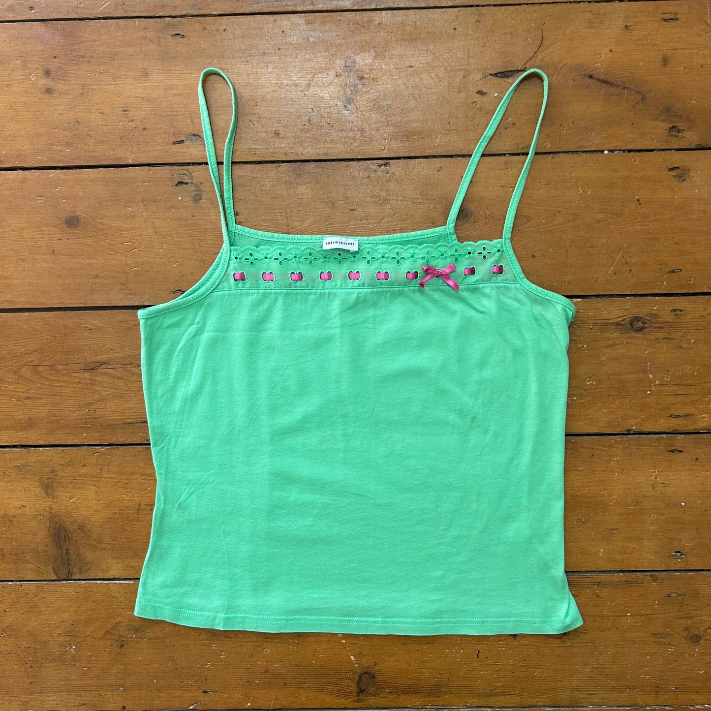 vintage 00s green broderie trim cami top