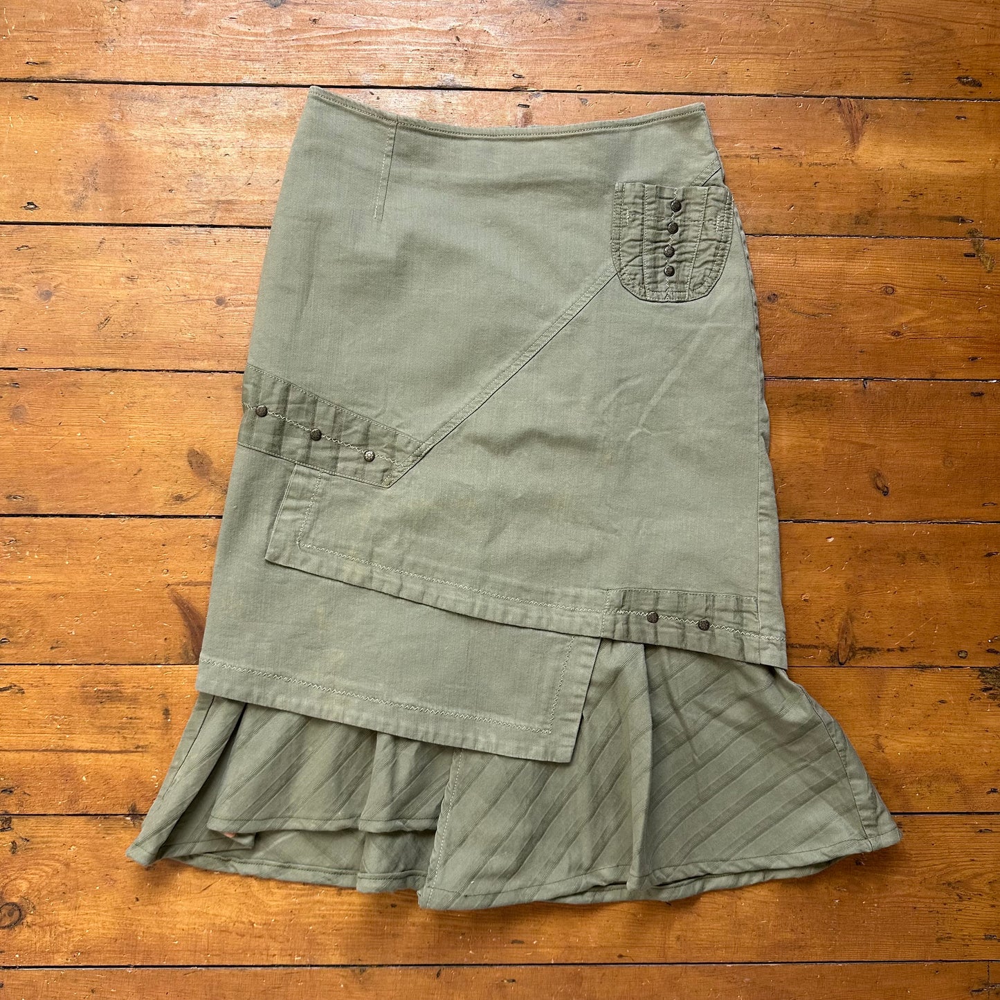 vintage 00s bleached khaki studded midi skirt