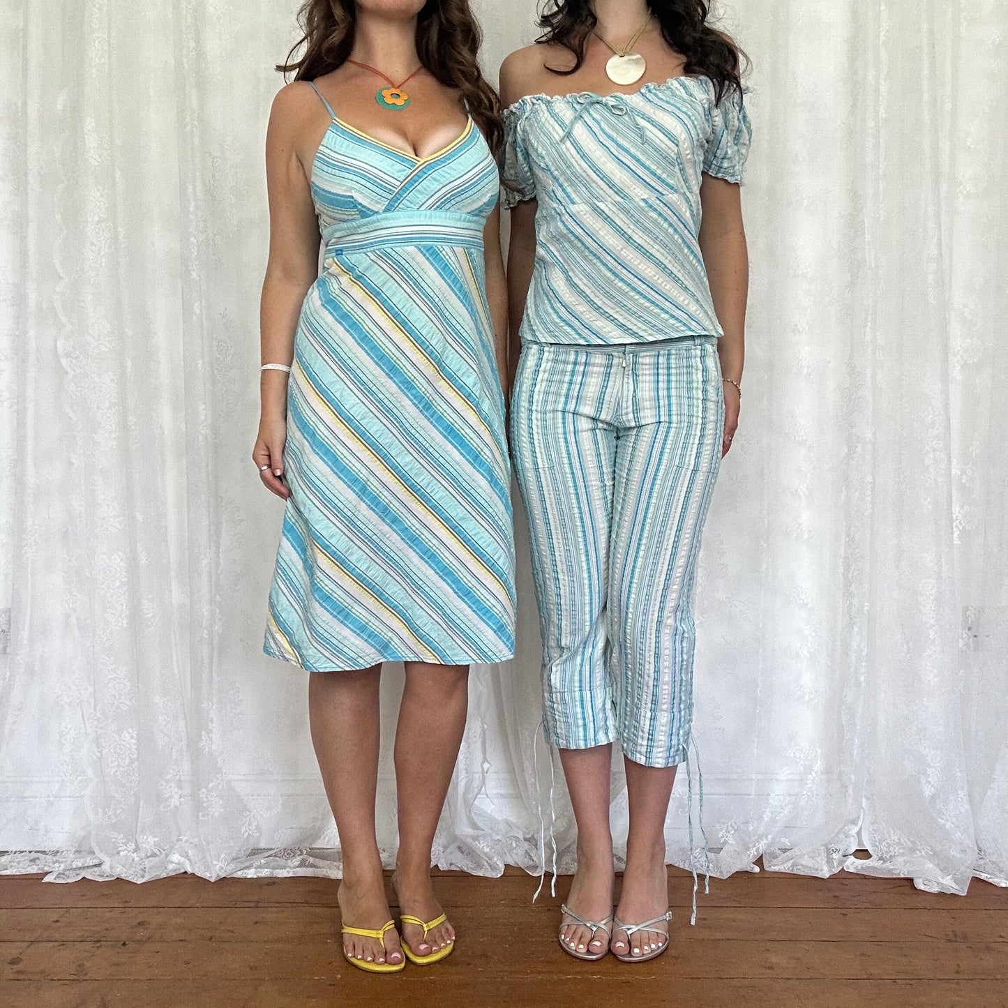 vintage 00s blue pinstripe capri and top co ord