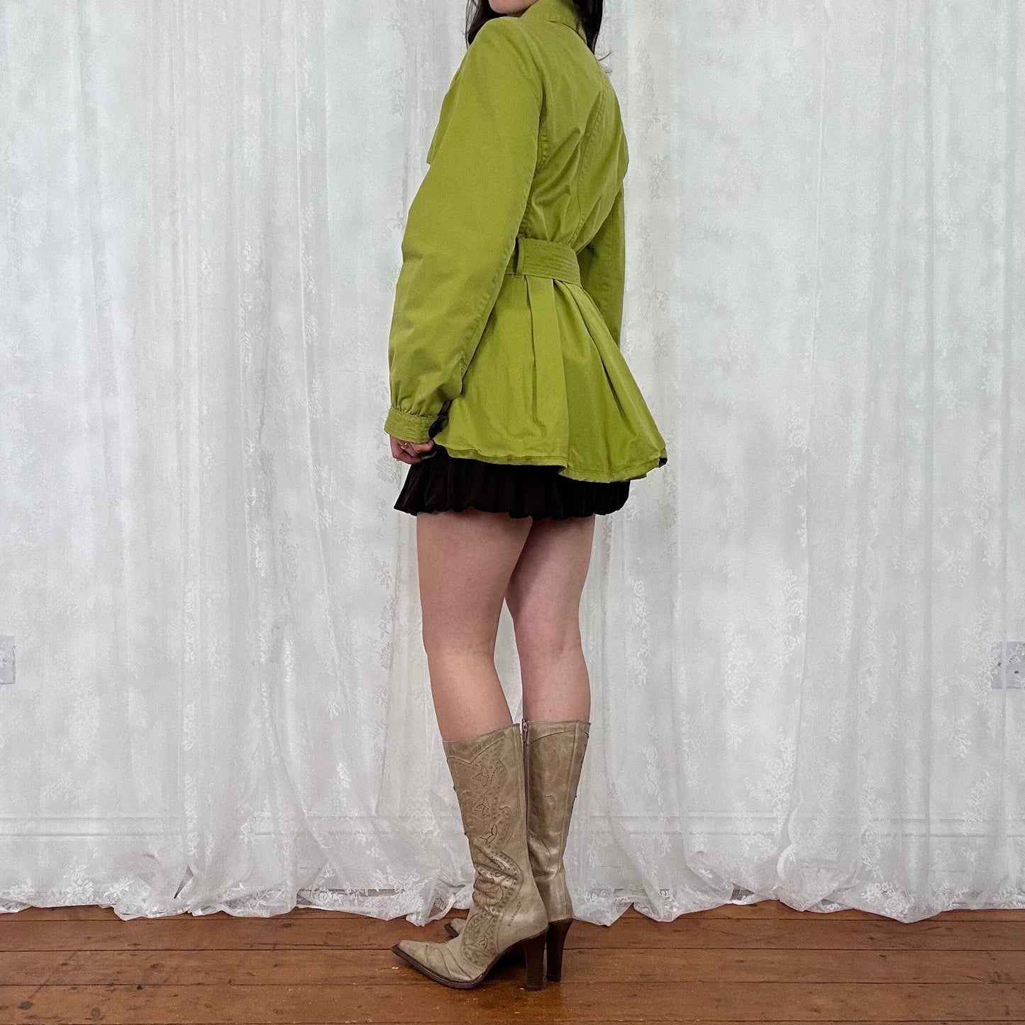 vintage 00s chartreuse green long peacoat