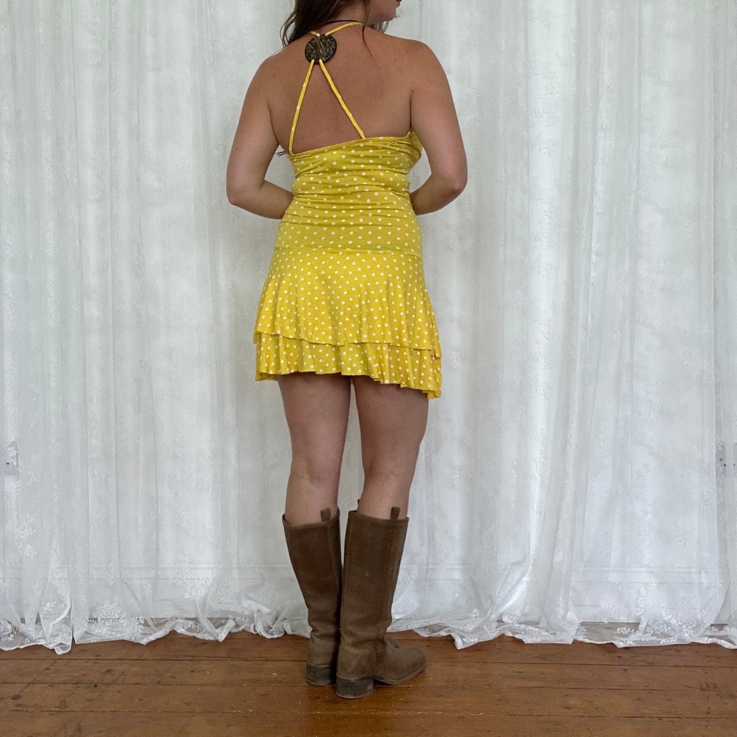 vintage 00s yellow polka dot dress