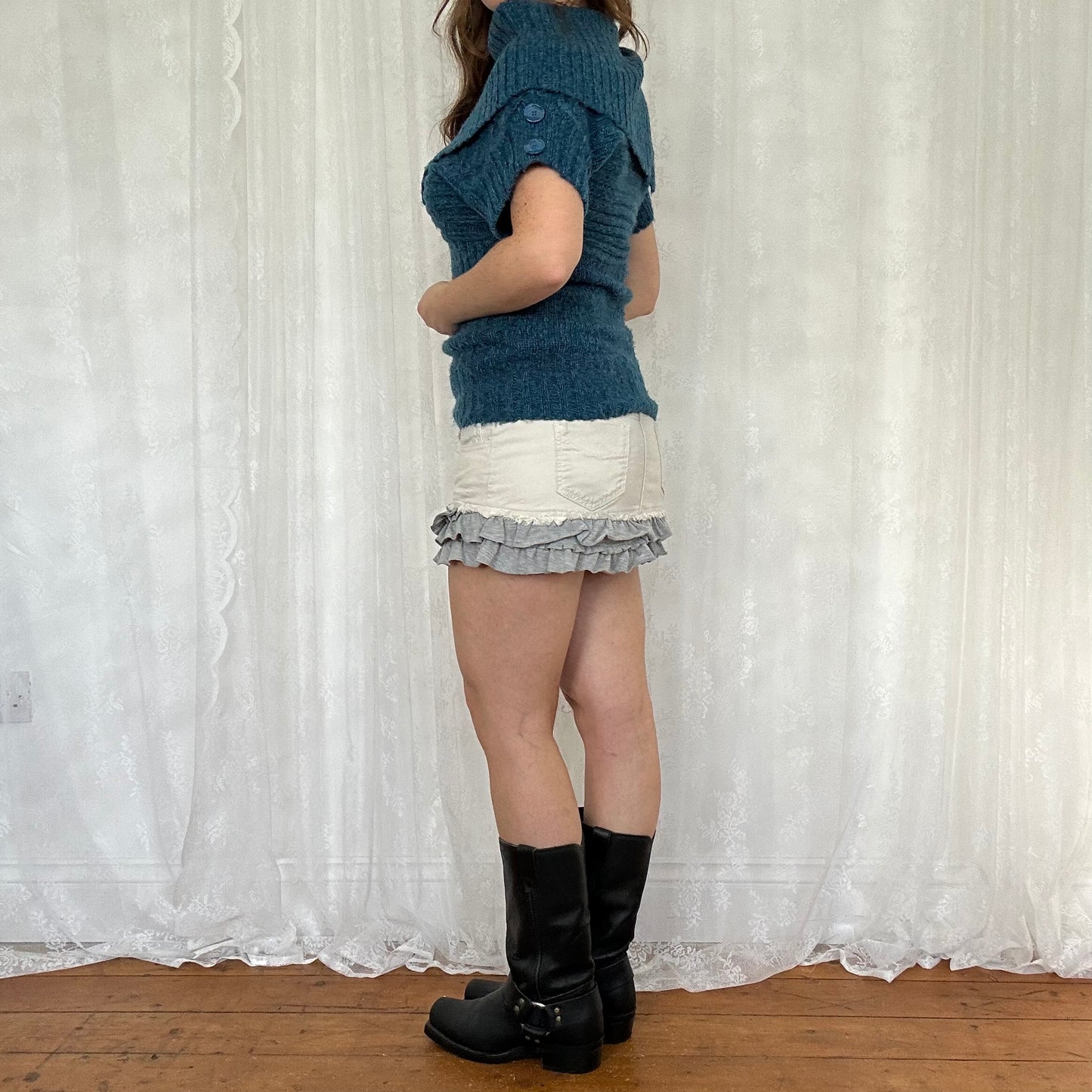 vintage 00s blue knitted short sleeve jumper