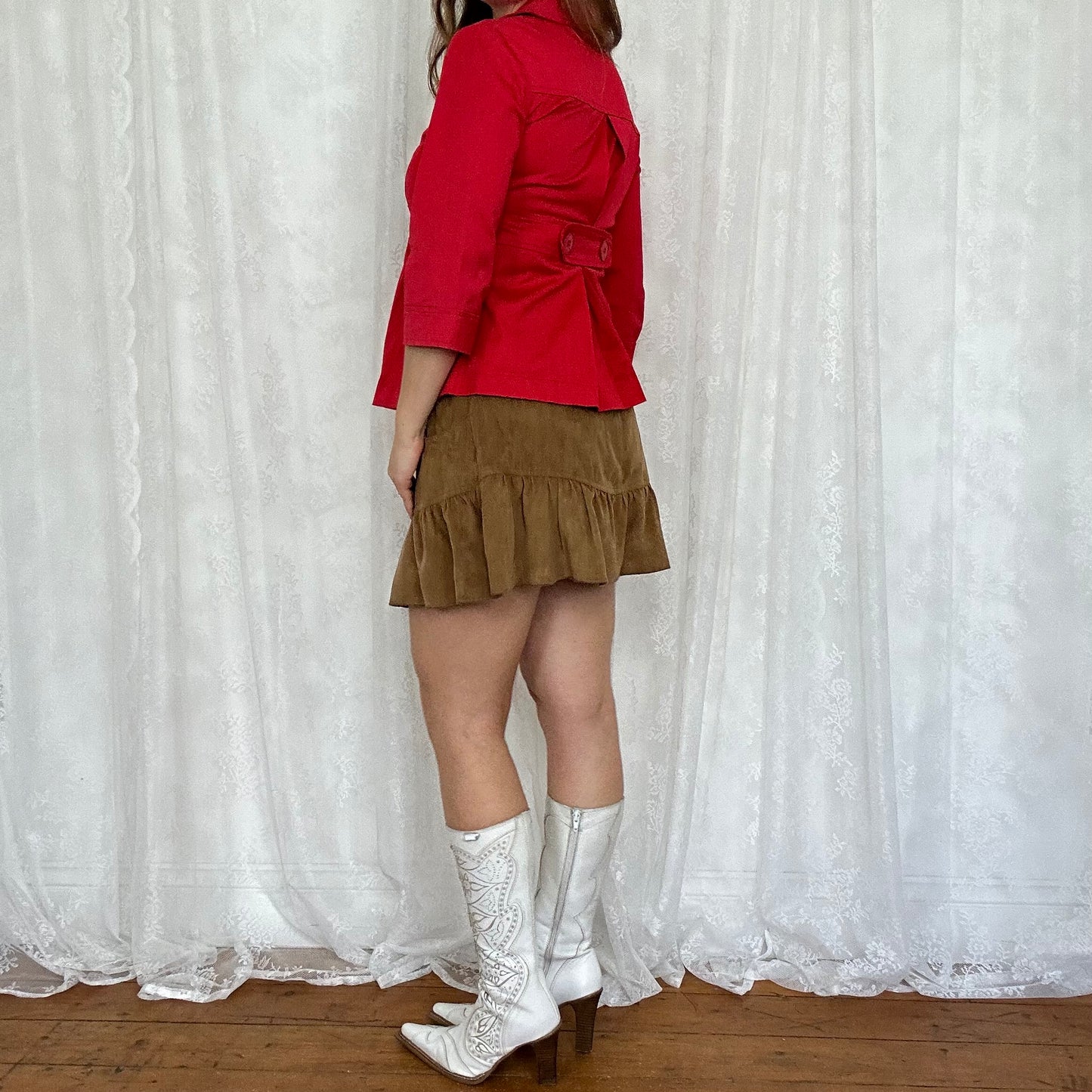 vintage 00s red crop sleeve peacoat