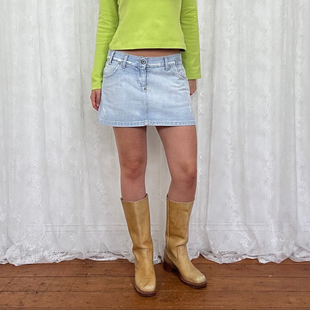 vintage 00s light wash denim mini skirt