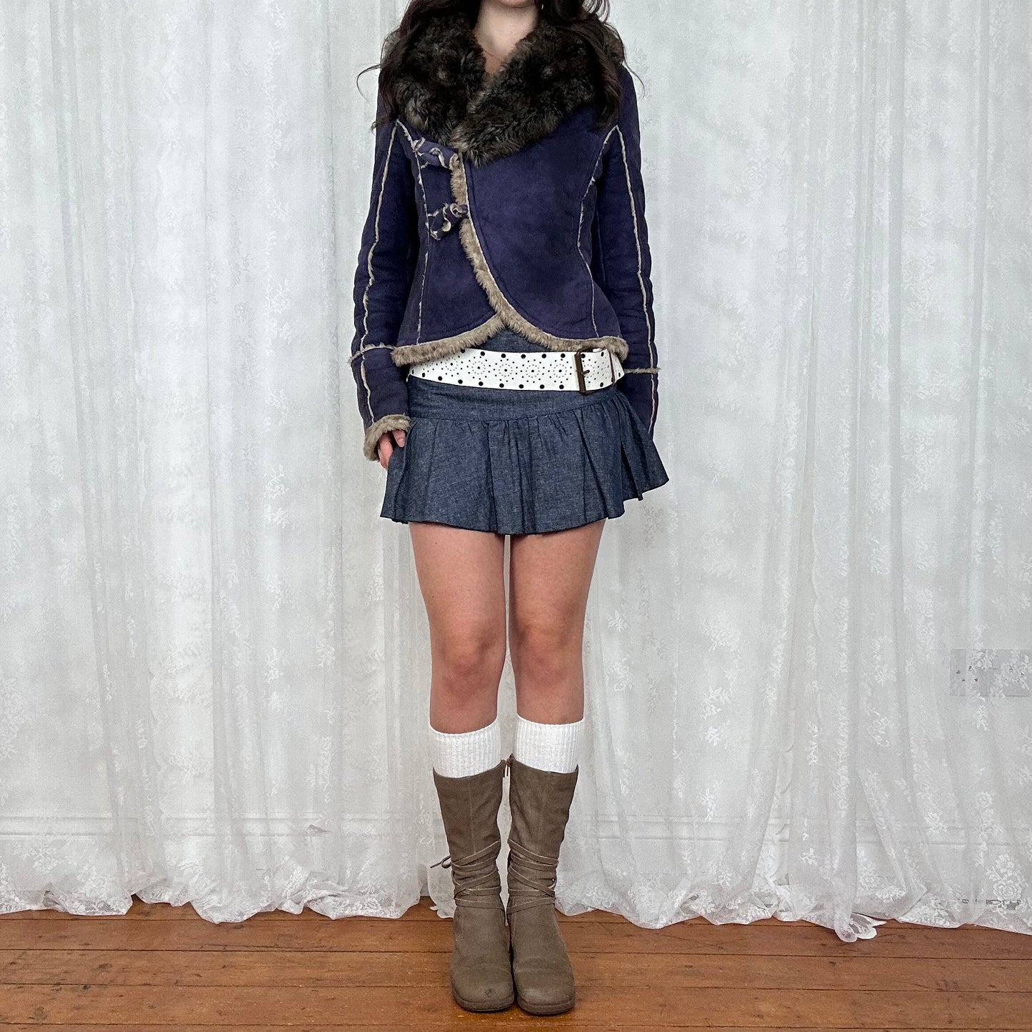 vintage 00s miss sixty blue short afghan coat