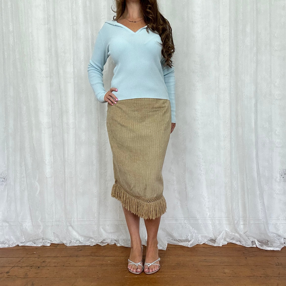 vintage 00s baby blue v neck long sleeve top