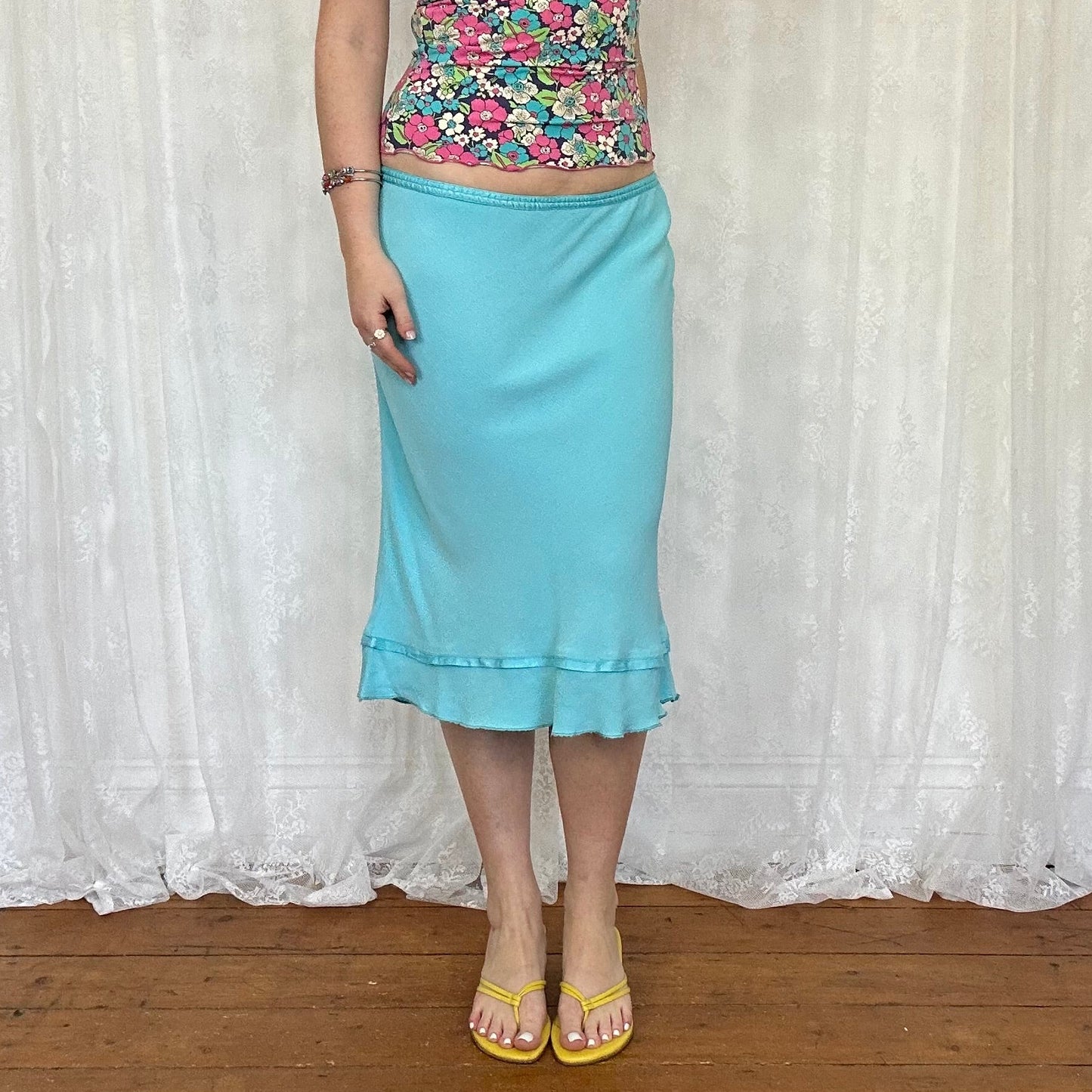 vintage 00s aqua blue midi skirt